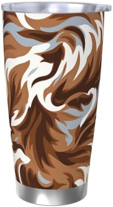 Brown and white stainless steel vacuum tumbler