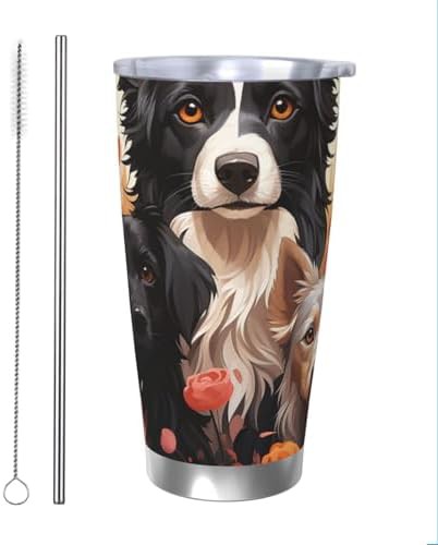Dog in Flowers stainless steel vacuum tumbler