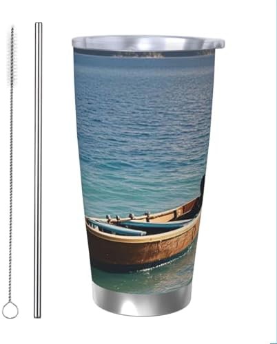 Boat on The Ocean stainless steel vacuum tumbler