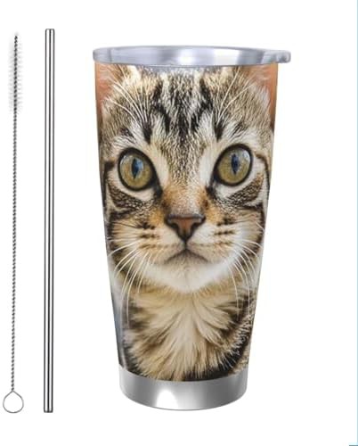 Brown tabby kitten stainless steel vacuum tumbler