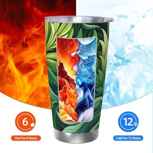 Green leaves stainless steel vacuum tumbler — photo 3