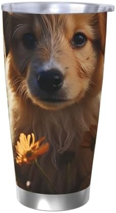 Puppy on grass stainless steel vacuum tumbler