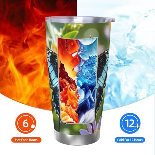 Butterfly flower stainless steel vacuum tumbler — photo 3