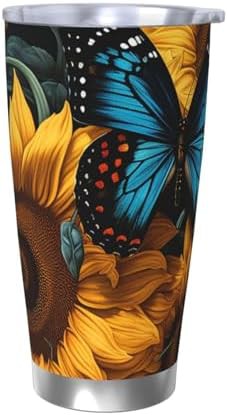 Blue butterfly stainless steel vacuum tumbler