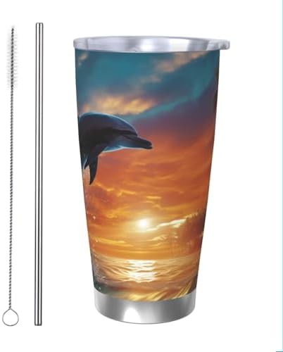 Dolphins and palm trees stainless steel tumbler
