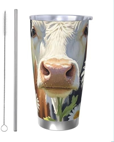 Watercolor cow stainless steel vacuum coffee tumbler