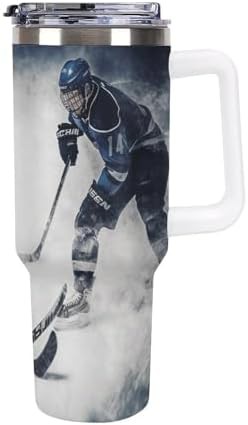 White Insulated Tumbler with Ice Hockey Art