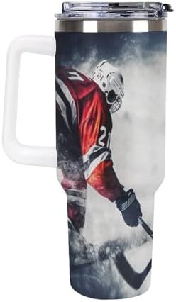 White Insulated Tumbler with Ice Hockey Art — photo 4