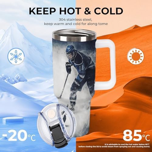 White Insulated Tumbler with Ice Hockey Art — photo 5