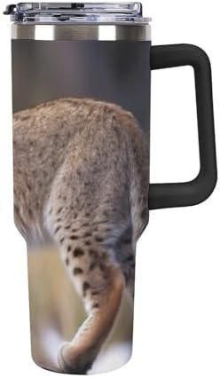 Black Insulated Mug with Wild Bobcat Art