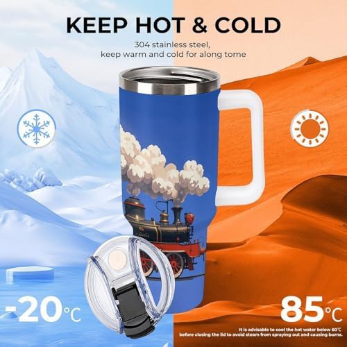 Steam train and clouds insulated tumbler — photo 5