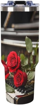Red Rose on Piano Insulated Handle Tumbler