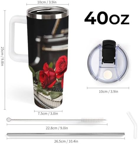 Red Rose on Piano Insulated Handle Tumbler — photo 3