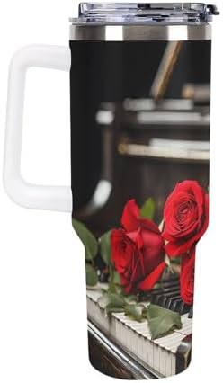 Red Rose on Piano Insulated Handle Tumbler — photo 4