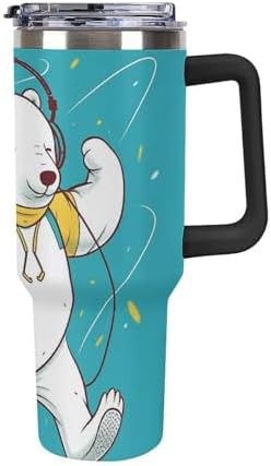 Black Travel Mug with Jumping Bear Design