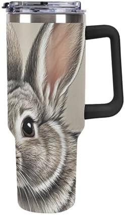 Hand drawn rabbit 40 oz tumbler with handle black