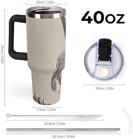 Hand drawn rabbit 40 oz tumbler with handle black — photo 3