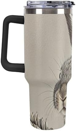 Hand drawn rabbit 40 oz tumbler with handle black — photo 4