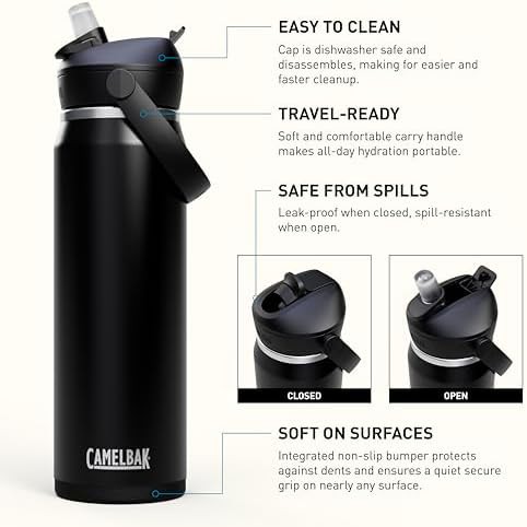 Thrive flip straw stainless water bottle 25oz black — photo 3