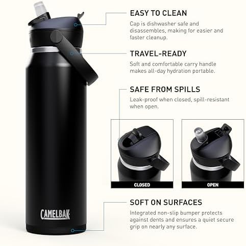 Thrive flip straw stainless water bottle 32oz black — photo 3