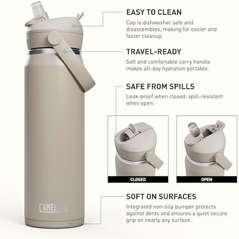 Thrive flip straw stainless water bottle 25oz stone — photo 3
