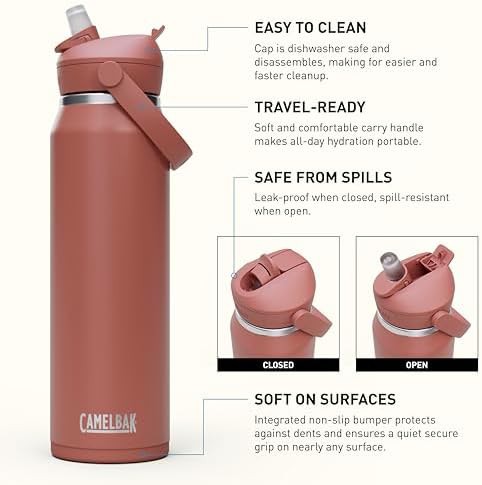 Thrive flip straw stainless water bottle 32oz red — photo 3