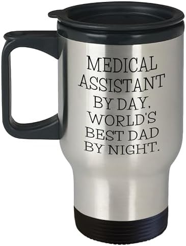 Medical assistant dad stainless steel travel mug with handle