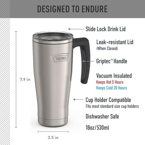 Matte stainless slide lock travel mug 18oz — photo 3