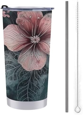 Green leaves and flowers 20 oz tumbler