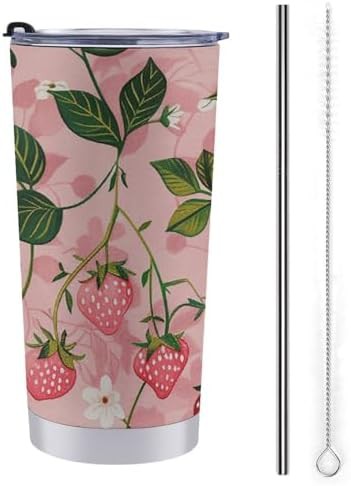 Peach strawberry print 20 oz stainless steel tumbler