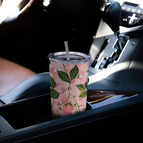Peach strawberry print 20 oz stainless steel tumbler — photo 5