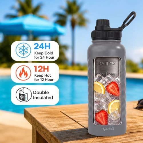 Stainless steel sports bottle with dual lids — photo 3