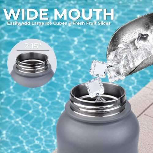 Stainless steel sports bottle with dual lids — photo 4