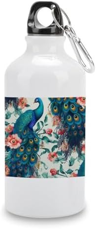 Aluminum sports bottle with peacock flower print