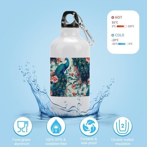 Aluminum sports bottle with peacock flower print — photo 4