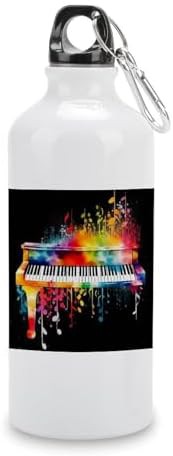 Aluminum sports bottle with piano keyboard print