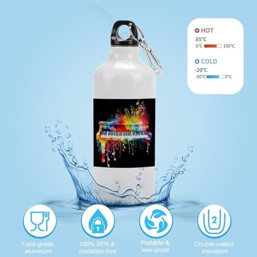 Aluminum sports bottle with piano keyboard print — photo 4
