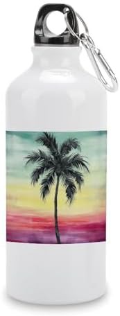 Aluminum sports bottle with tropical palm print