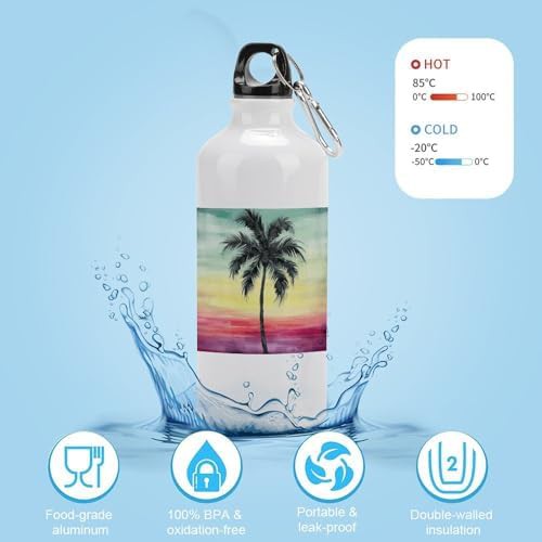 Aluminum sports bottle with tropical palm print — photo 4