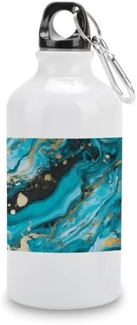 400ml Aluminum Sports Water Bottle Turquoise Blue Gold Marble