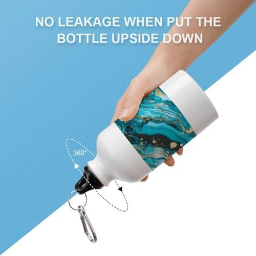 400ml Aluminum Sports Water Bottle Turquoise Blue Gold Marble — photo 3