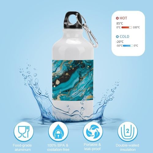400ml Aluminum Sports Water Bottle Turquoise Blue Gold Marble — photo 4