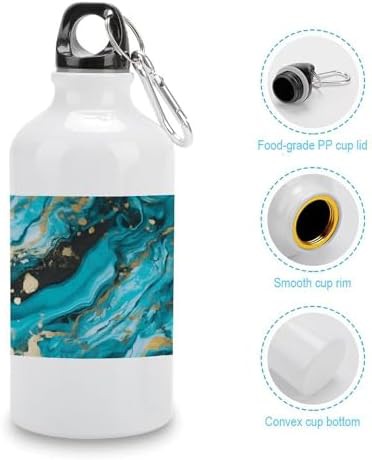 400ml Aluminum Sports Water Bottle Turquoise Blue Gold Marble — photo 5