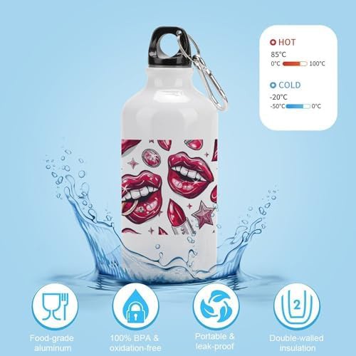 400ml Aluminum Sports Water Bottle Cartoon Style Lips Printed Large — photo 4