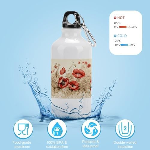 400ml Aluminum Sports Water Bottle Poppies And Lace Printed Large — photo 4