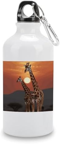 400ml Aluminum Sports Water Bottle Giraffe at Sunset Printed Large