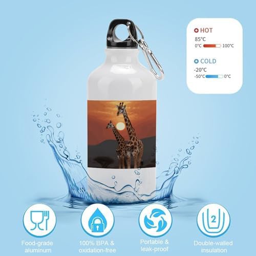 400ml Aluminum Sports Water Bottle Giraffe at Sunset Printed Large — photo 4