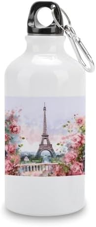 400ml Aluminum Sports Water Bottle Paris Eiffel Tower with Flowers