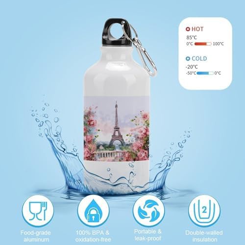 400ml Aluminum Sports Water Bottle Paris Eiffel Tower with Flowers — photo 4