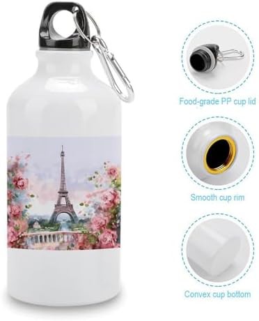 400ml Aluminum Sports Water Bottle Paris Eiffel Tower with Flowers — photo 5